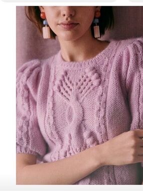 Sezane Lavender Cable & Bobble Knit Sweater